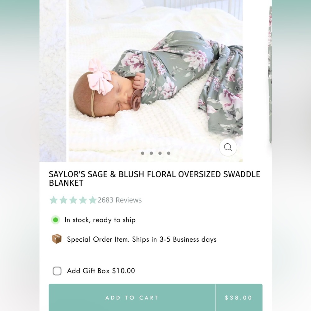 Caden Lane SAYLOR'S SAGE & BLUSH FLORAL OVERSIZED SWADDLE BLANKET